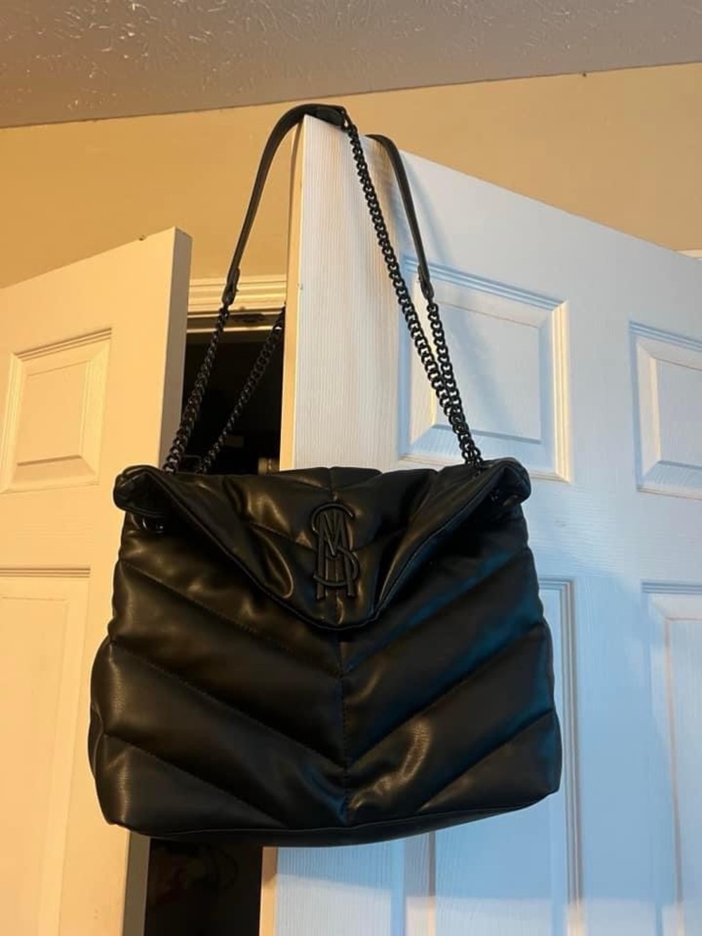 Steve Madden Black Quilted Shoulder Bag with Chain Strap